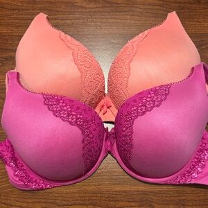 Victoria's Secret Coral and Magenta Perfect Shape Lace Bras